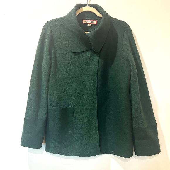 Beyond Threads Asymmetrical Cardigan Small Hunter Green Alpaca Wool Peru - Picture 1 of 9